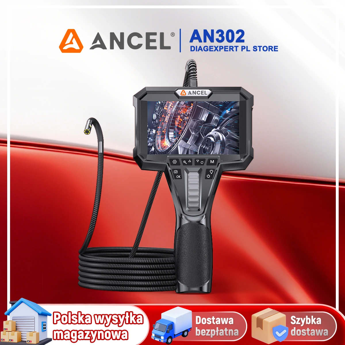 Endoscope à double caméra ANCEL AN302, objectif 6,5 mm, boroscope articulé pour tuyaux et égouts, écran IPS 4,3 pouces, IP67, 7 LED, inspection HD, outil de réparation automobile