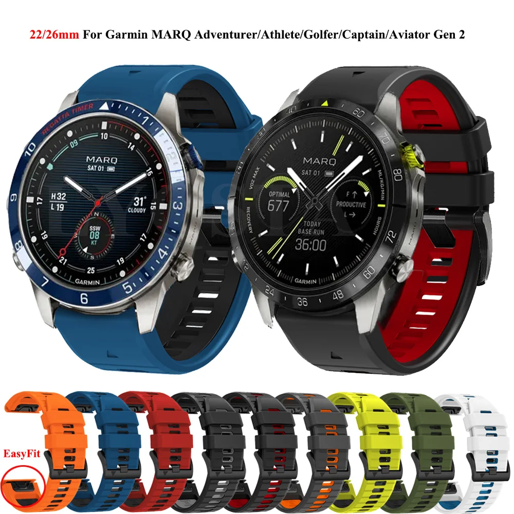 Силиконовый ремешок 22 мм 26 мм для Garmin MARQ Athlete Adventurer Golfer Captain Aviator Epix Gen 2, ремешок Quickfit, ремешок для часов, браслет