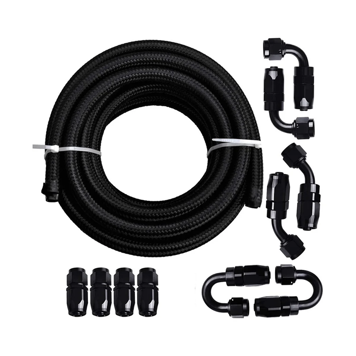 Racing Car 20FT 6M 6AN Black Braided Oil Fuel Hose Line 20 Feet +Swivel End Fitting