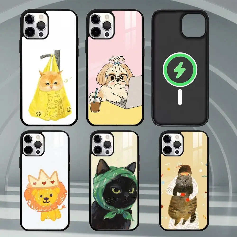 

Hand-drawn Cute Animal Phone Case For iPhone17,16,15,14,13,12,11 Plus,Pro Max Magnetic For Magsafe Wireless Charging