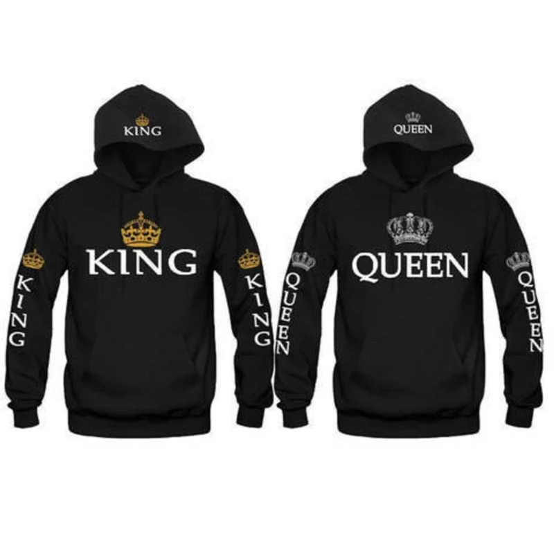 Women Men Hoodies Casual Pullovers Lovers Couples Hoodie Hooded Sweatshirt Tracksuits King Queen Printed Sweatshirt