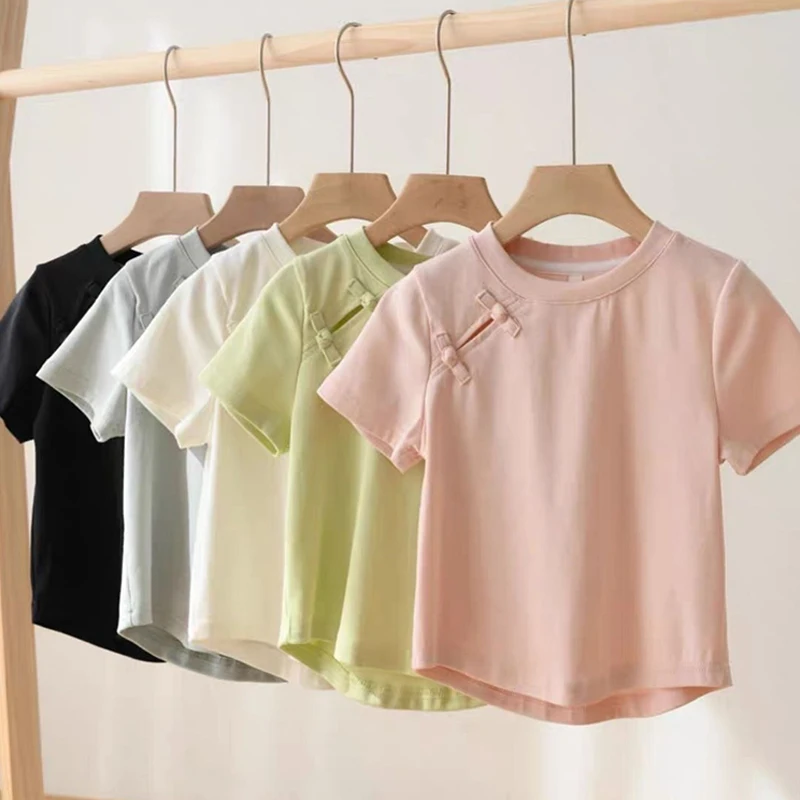 Summer Fashion Children's Short Sleeve Girls New Chinese Style T-Shirts Casual Comfortable Tops For Children