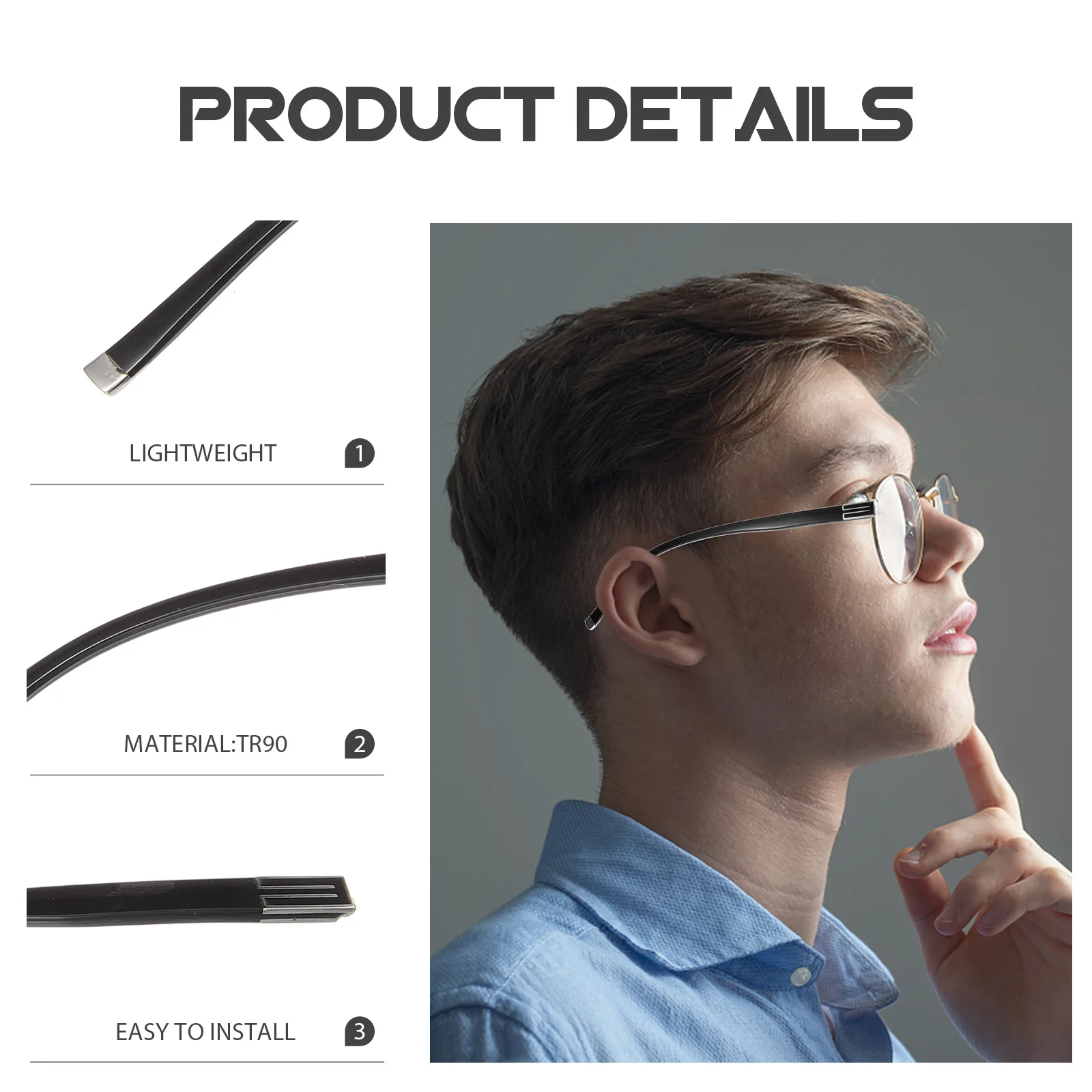 

1Pair Eyeglasses Arm Replacement Fashionable Nonslip Glasses Temple Arms Lightweight Comfortable for Reading Sunglasses