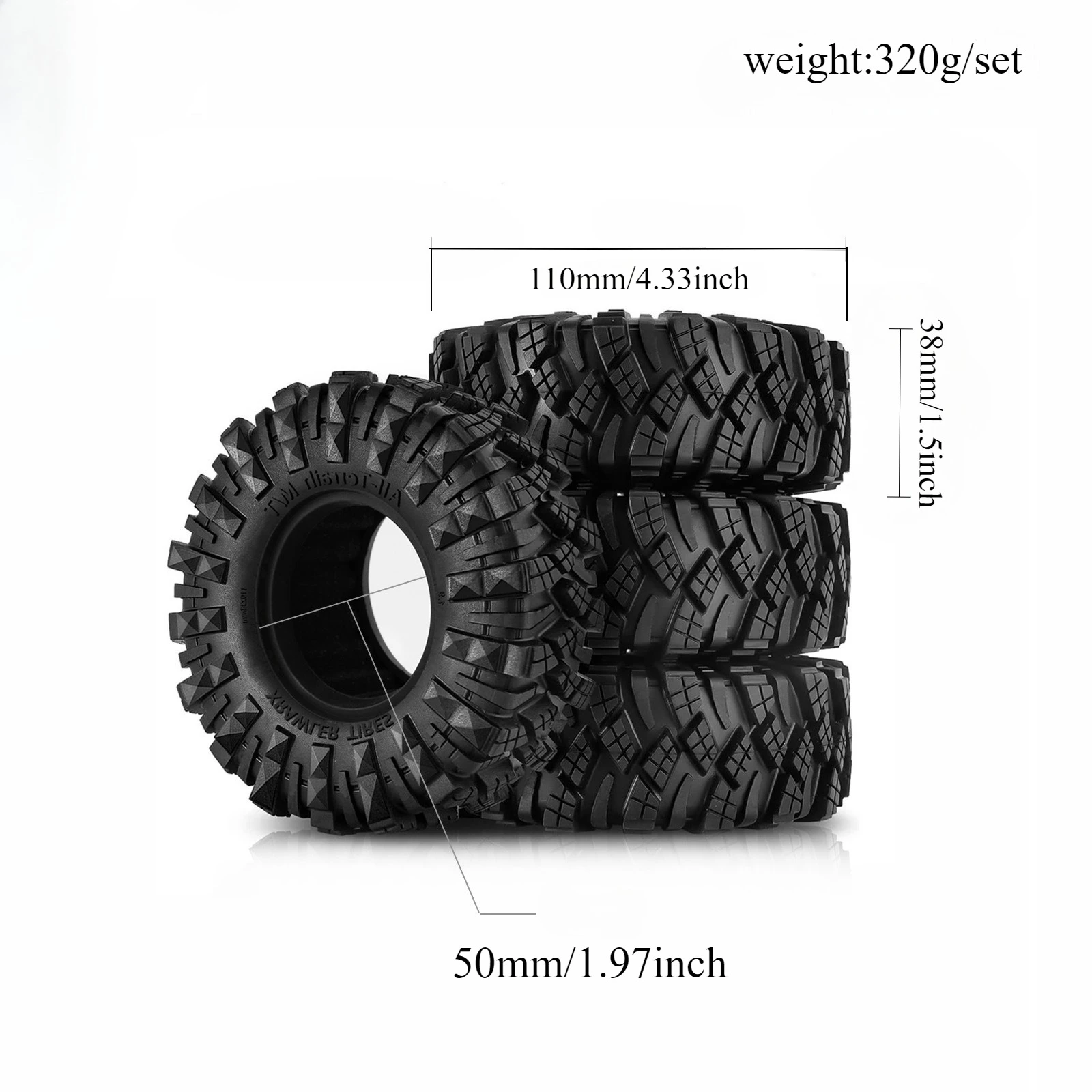

Pack of 4 1/10 RC Remote Control Diamond Tires Mud Terrain Climber Tires for Axial Traxxas Trx4 Rc4wd D90 D110 Tf2