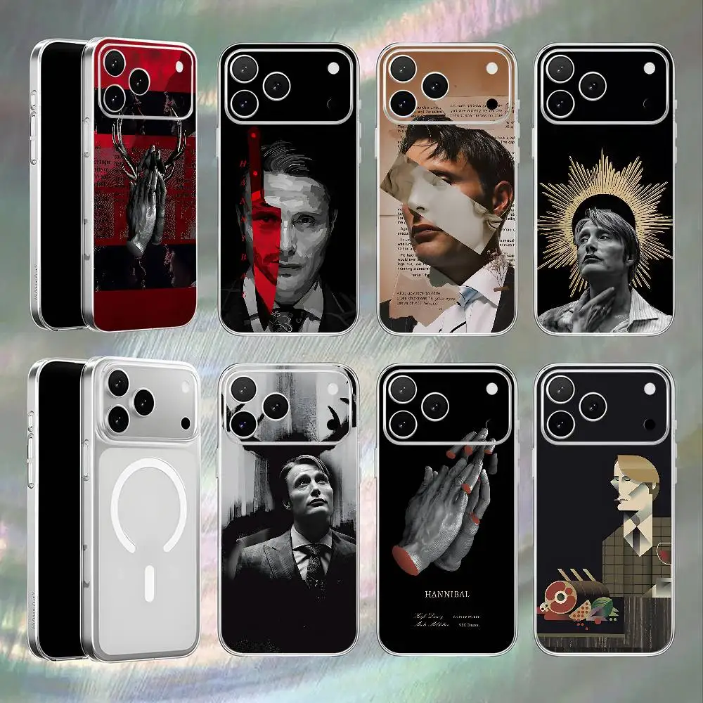 h-hannibal For iPhone 17,16,15,14,13,12,11,Pro,Max,Plus Transparent White Phone Case Magnetic Wireless Charging