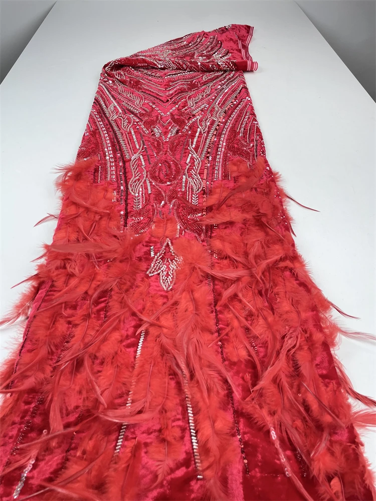 Latest Nigerian Feather Lace Fabric With Sequins 2025 High Quality Lace African Lace Fabric For Wedding Dress French Net Lace