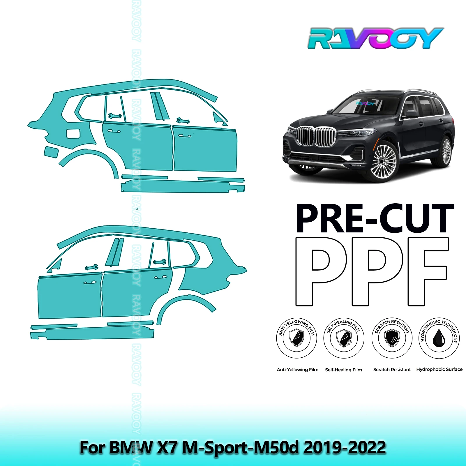 

For BMW X7 M-Sport-M50d 2019-2022 8.5mil Clear Matte Pre-Cut PPF Door & A/B Pillar Kit TPU Paint Protection Film Set