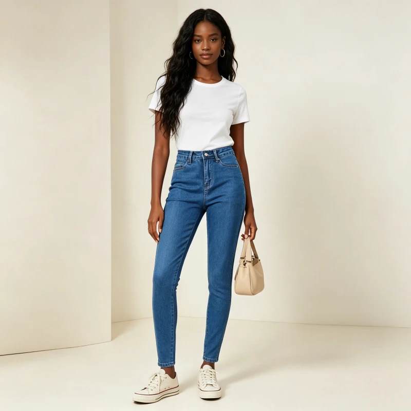 Pencil Pant Women Jeans Vintage Washed Pants Slim Fit High Waist Three Buttons Trousers Y2k Streetwear Elegant Work Casual 2026