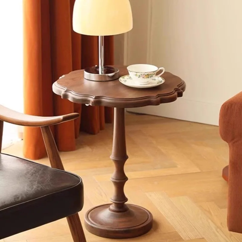 French retro solid wood small coffee table small apartment living room sofa edge few circles medium and antique bedside table co