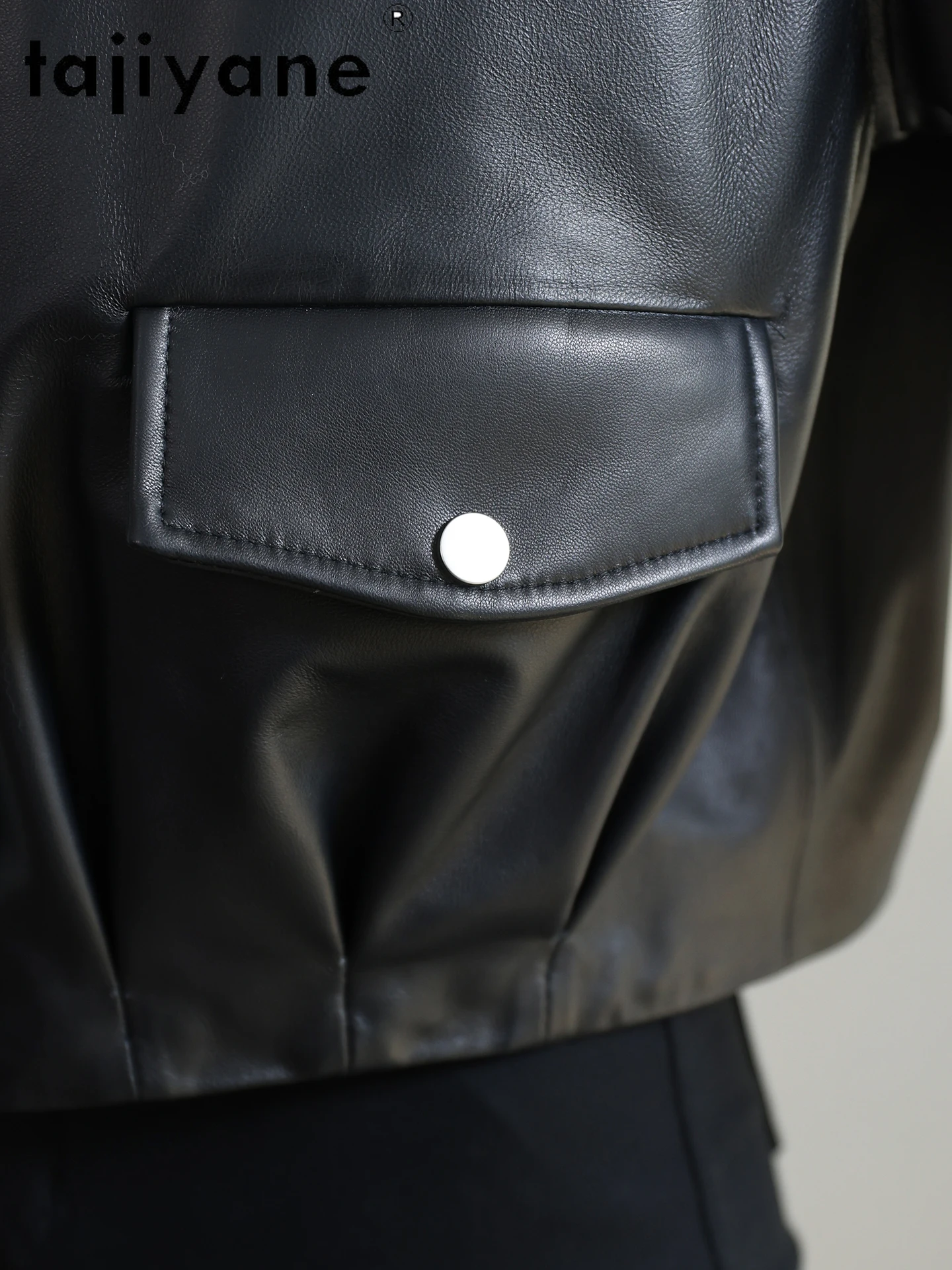 TAJIYANE 100% جلد الغنم أوزة أسفل سترة امرأة قصيرة الثعلب الفراء طوق معطف جلد طبيعي سترة منفوخة 2025 ملابس حريمي 신상АКю터