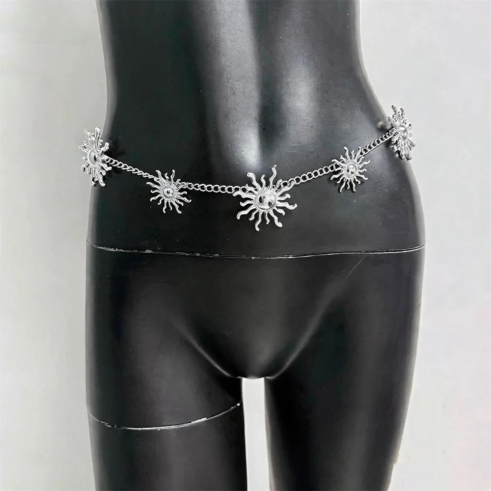 Retro Punk Sun Pendant Body Chain Women Silver Metal Hip Belt for Low Rise Jeans Skirt Summer Fashion Jewelry Trendy Accessory
