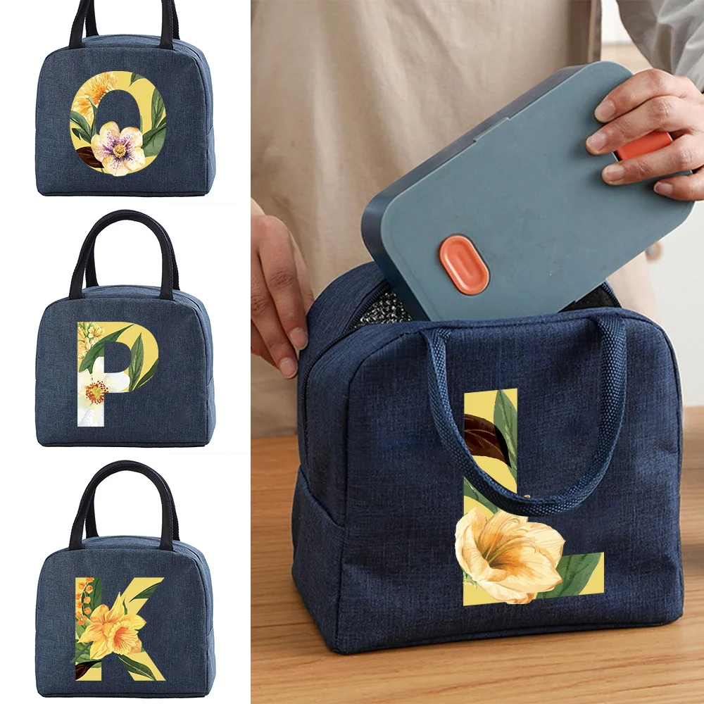 

Cooler Bags Floral Letter Portable Zipper Thermal Lunch Bag for Women Men Fridge Bag Travel Breakfast Box Food Bags for Kids