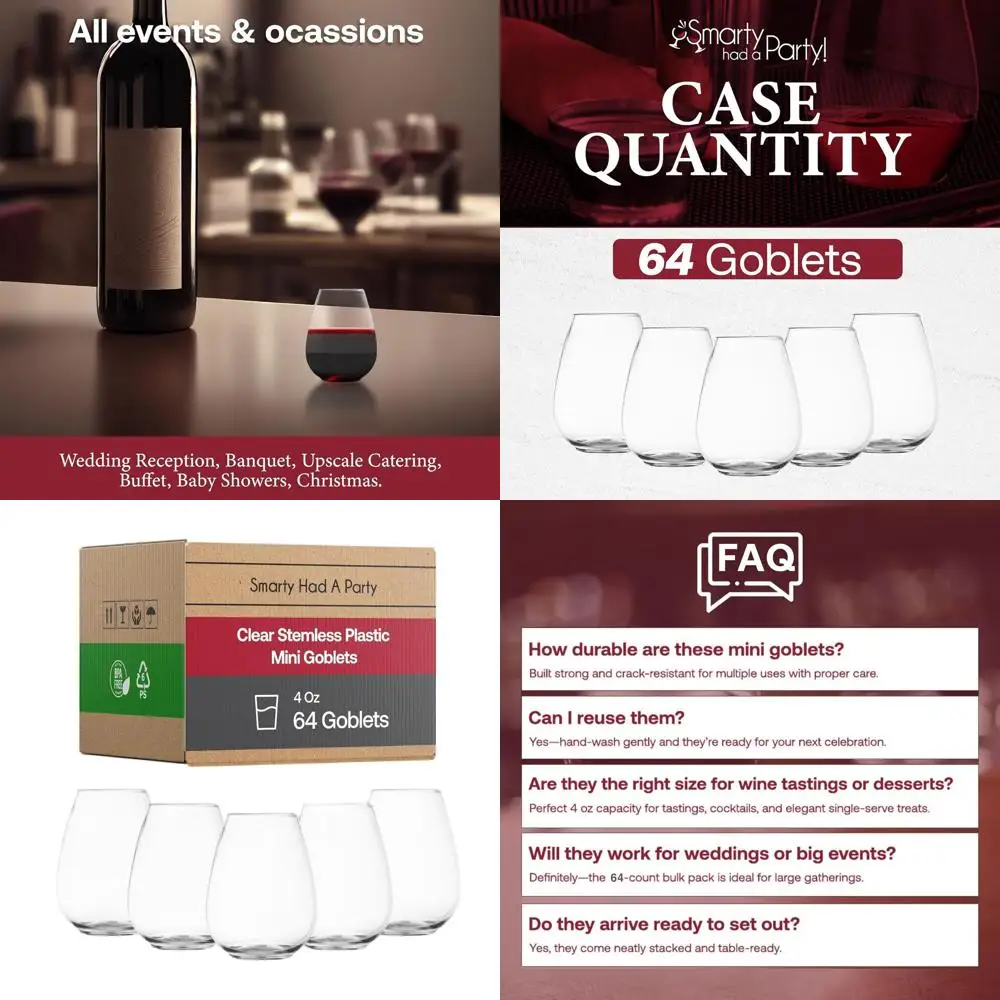 

Одноразовые бокалы для вина без ножки, 80 штук, для свадеб, вечеринок и дегустаций