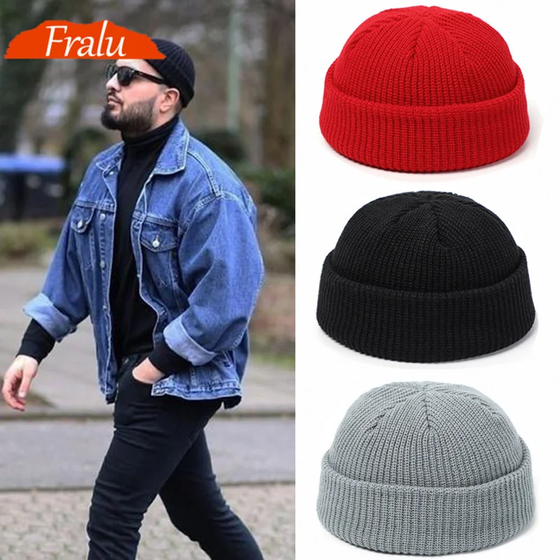 

Fashion Hip Hop Beanie Knitted Hat Men Skullcap Women Winter Warm Brimless Baggy Melon Cap Cuff Docker Fisherman Beanies Hats