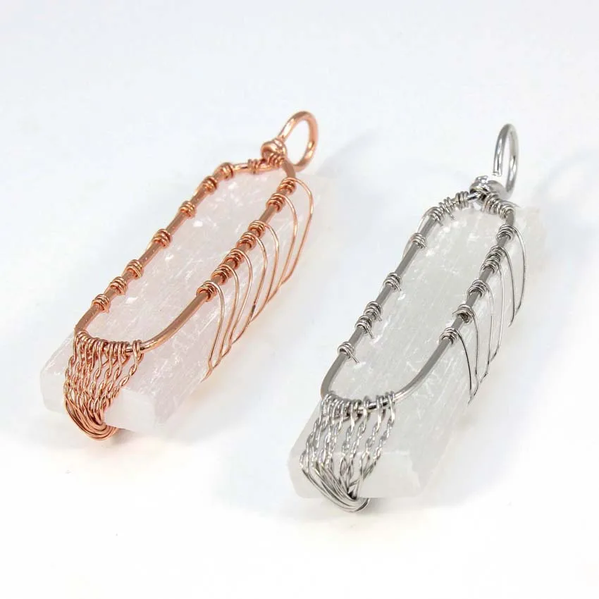 Copper Wire Wrapped Necklace For Women Men Natural Selenite Quartz Crystal Tree of Life White Color Selenite Stone Pendant Chain view 3