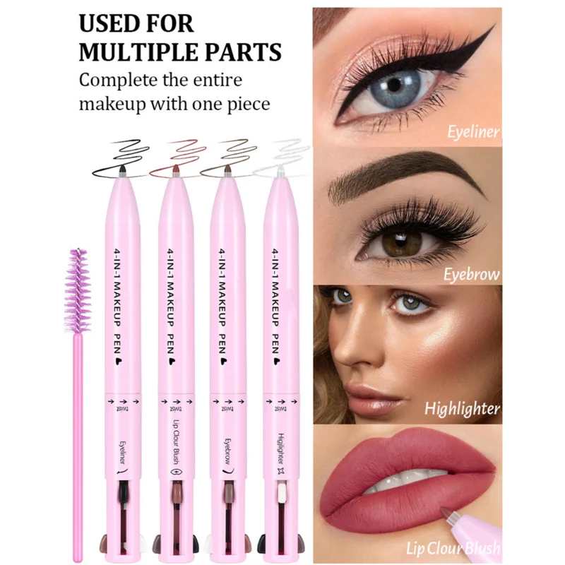 4 In 1 Eyebrow Eye liner ดินสอดินสอเขียนคิ้ว Eye liner Lip Liner Highlighter Lasting Drawing Lip Line Highlighter เครื่องมือแต่งหน้า