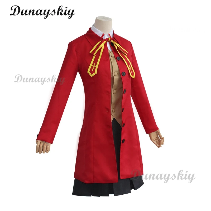 Anime Fate Stay Night Tohsaka Rin Uniforme Escolar Trajes Cosplay Menina Casaco Vermelho Jk Vestido Mulheres Halloween Role Play Personalizado