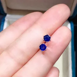 4x4MM Natural Blue Sapphire Earrings 925 Silver Stud Earring for Women 925 Sterling Silver Prevent Fine Jewelry