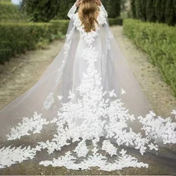 3D Appliques One Layer Ivory Wedding Wrap Long Bridal Jackets Cape Custom Made Top Lace Tulle Elegant Cathedral Wedding Veil