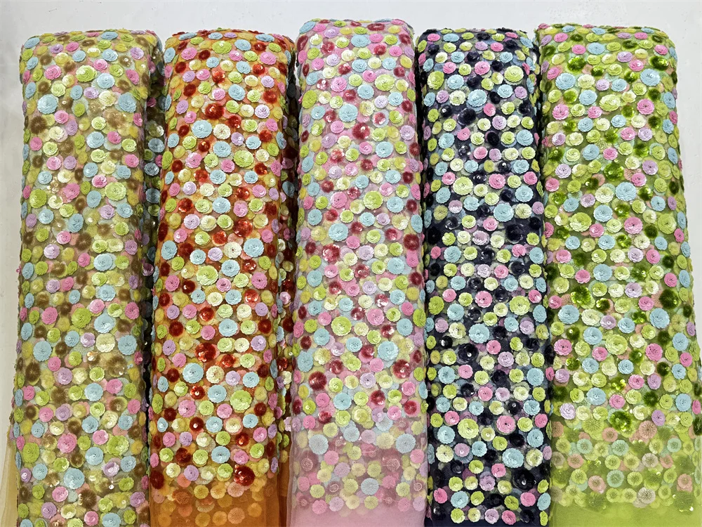 2026 Nigerian Sequins Embroidery Lace Tulle Lace Fabric High Quality French Beaded Lace Fabrics For Women Wedding Dress Sewing