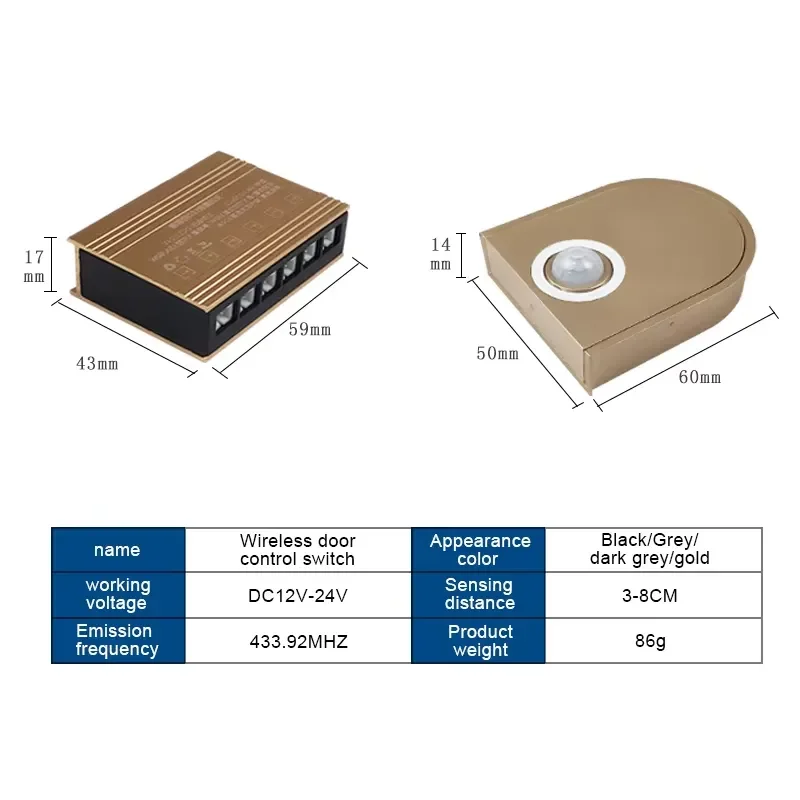 DC12V/24v Wireless Cabinet Wardrobe Light Emitting Diode Light Bar Automatic On/Off PIR Motion Sensor Wireless