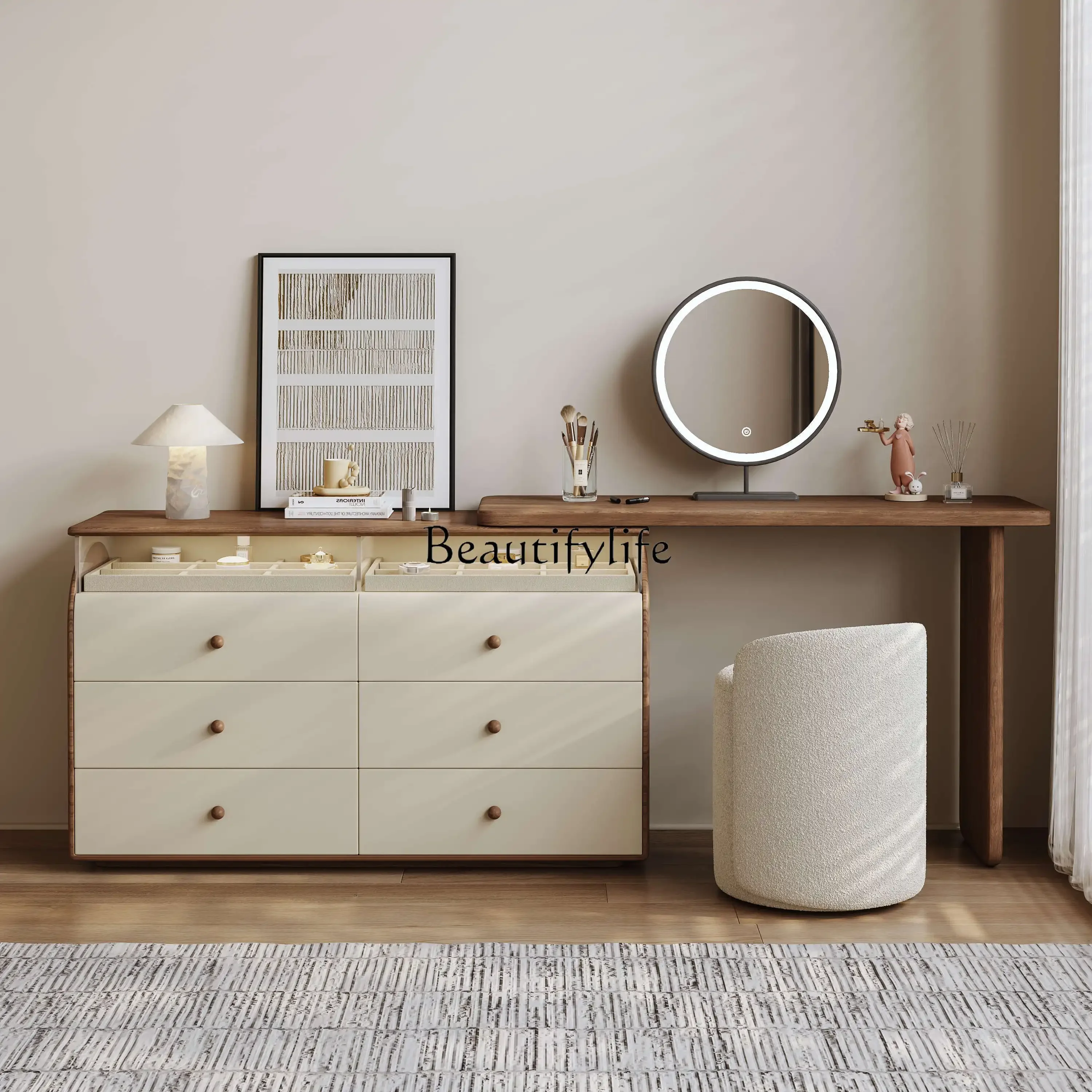 

yj5 Dresser integrated antique makeup table storage cabinet light luxury high sense retro locker