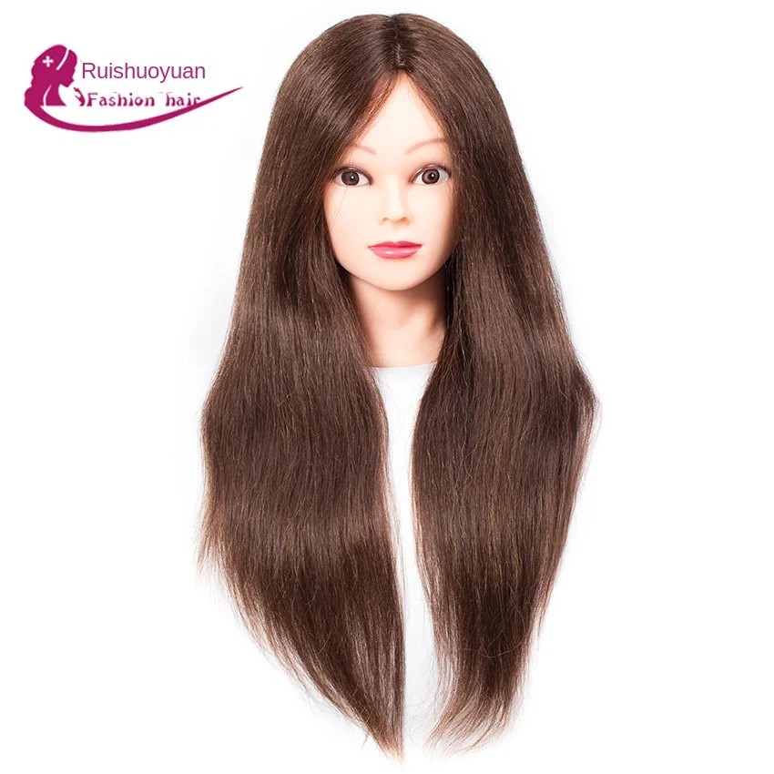 50% Real Hair+50% Animal Hair 45cm Hair Wig, Makeup and Hair Editing Practice, Apprentice Practice Head Model