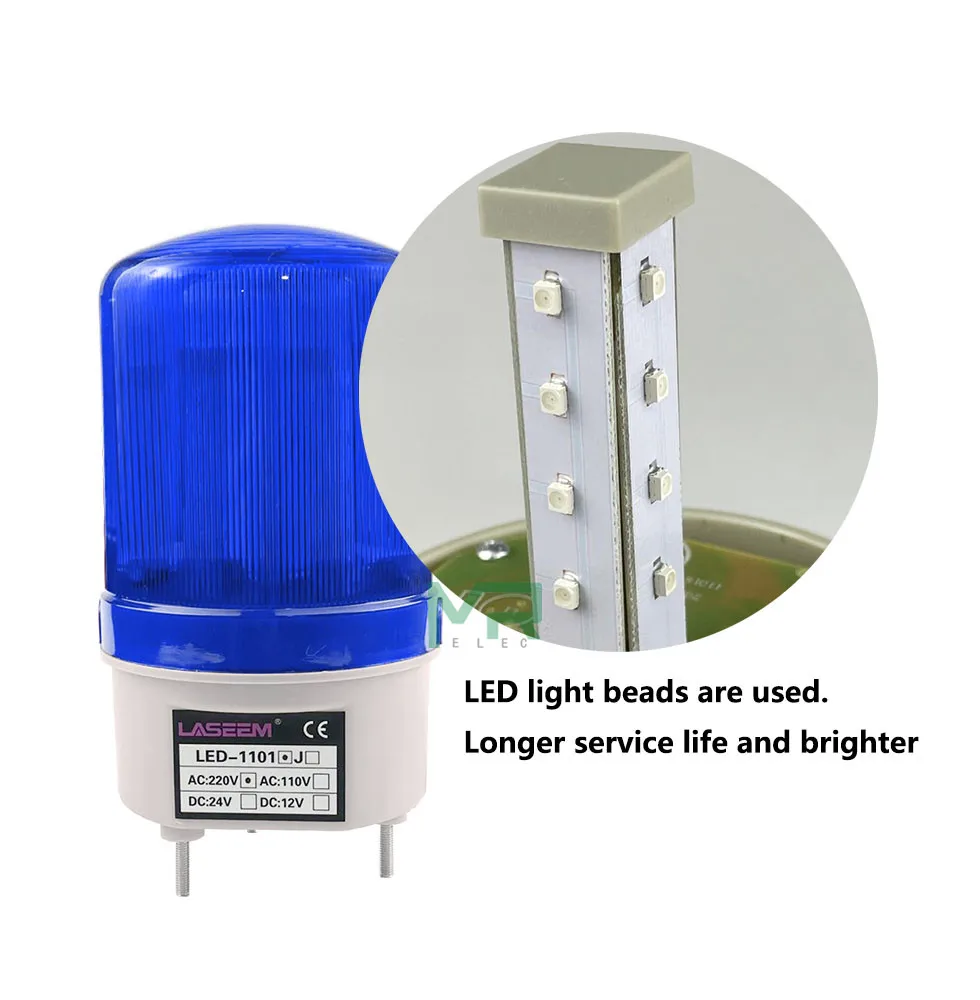 LED-1101 With voice Rotating rotary LED strobe Alarm Lamp light siren yellow blue red green LED warning light  12V 24V 110V 220V