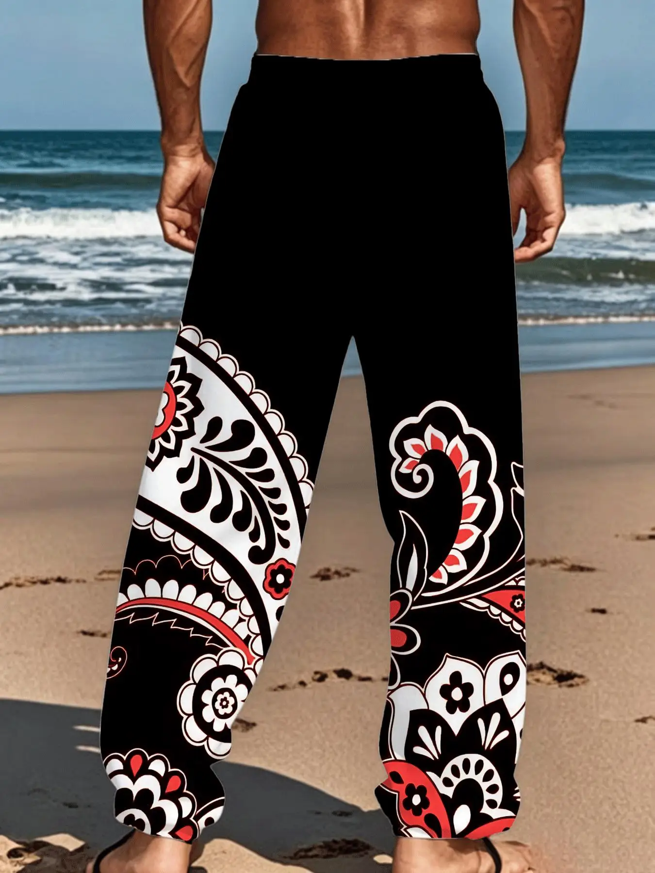 Men' Long Pants Casual Trousers with Drawstring Waist  Wrinkle  Versatile Bottoms for Beach Vacation Daily Wear