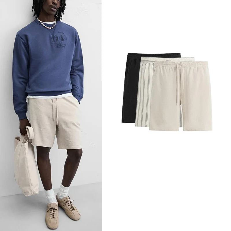 

New Summer Men's Casual Loose Linen And Rayon Blend orts Simple Belted Youthful Sle Straight Leg mid Waist Faion