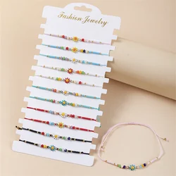 12pcs/lot Women Sun Flowers Bead Charms Bracelet Set Bohemia Braided Rope Chain Adjustable Handmade Bracelet Anklet Jewelry Gift