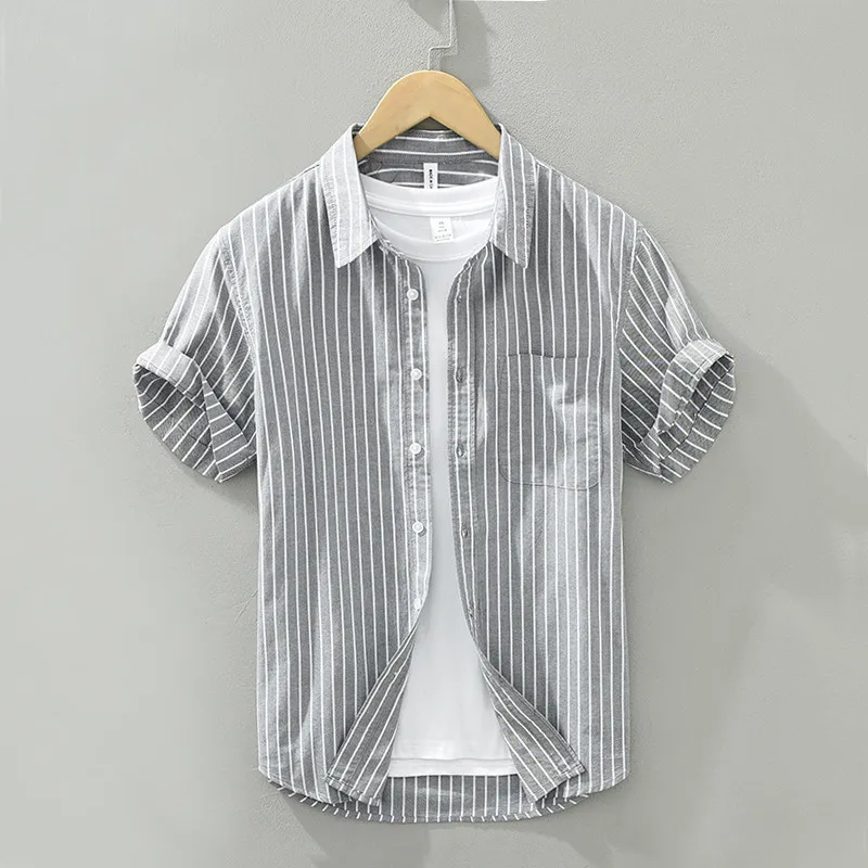Lightweight Comfortable Men's Summer Short Sleeve Shirt Casual  Stripe Top Versatile Standard Fit Business Gentleman Style