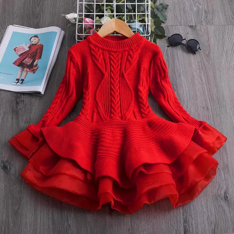 

Girls Knitted Sweater Dress New Year Autumn Winter Clothes Kids Dresses For Girls Princess Costume Warm Christmas Dress 3 8Yrs