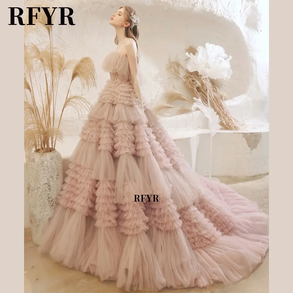 

RFYR A Line Prom Gown Formal Evening Gown with Tiered Layers Formal Party Gown Elegant Princess Dresses Customized