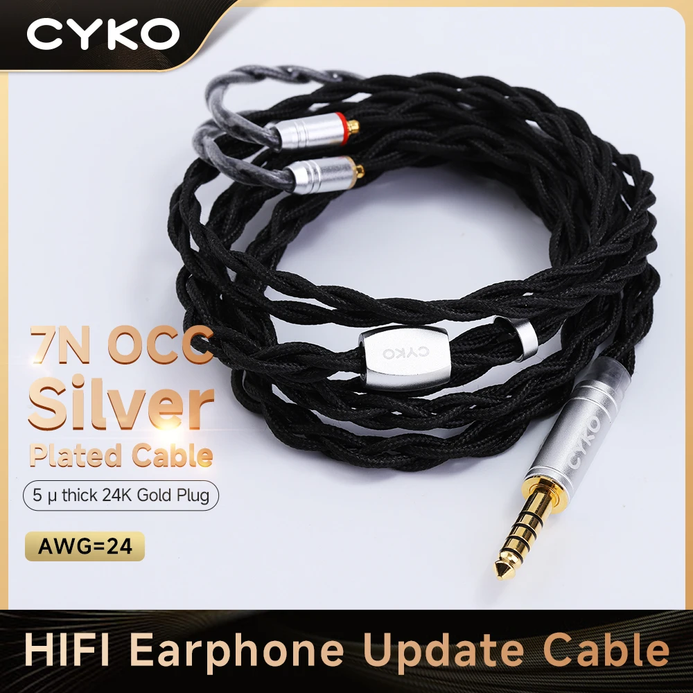 CYKO IEM Cable 7N OCC HIFI Earphone Upgrade Cable 0.78 2pin MMCX Cables Silver Plated Oil Soaked Headphones Wired イヤホンケーブル