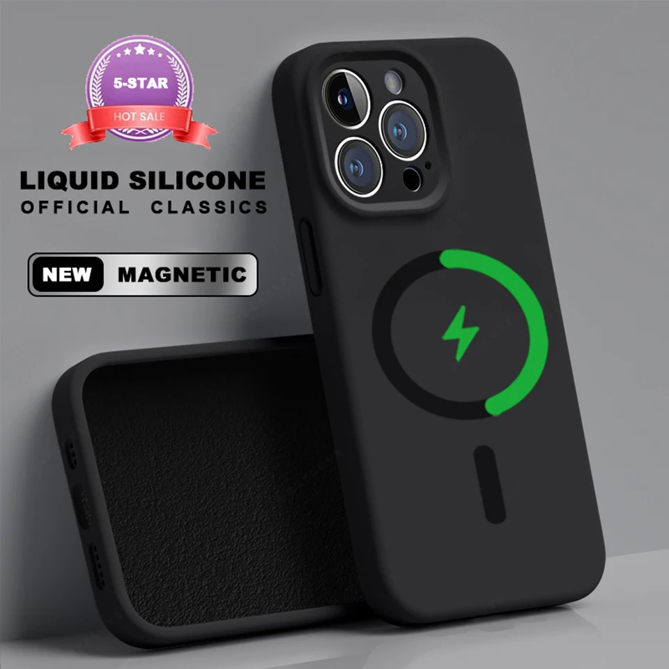 

Official Magnetic Phone Case For iPhone 15 14 16 Plus 11 12 13 16 Pro Max Magsafe Liquid Silicone Charging Protector Soft Cover