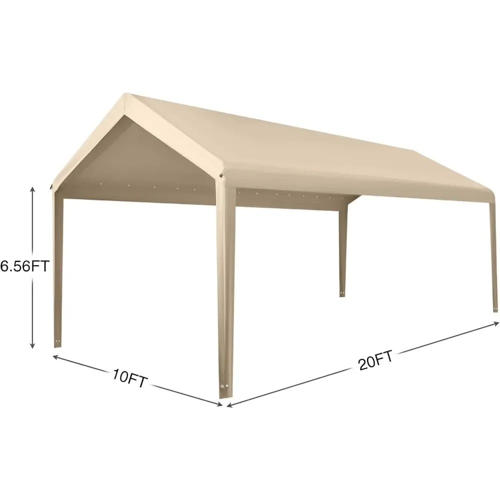 10' X 20' Carport Frame Replacement Top Cover, 180G Waterproof & UV Resistant Tarp, Bungee with Ball, Beige