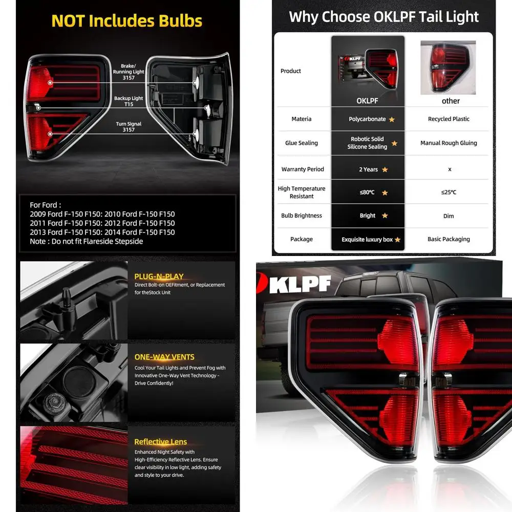

2009-2014 Ford F-150 Red Smoked Tail Lights Set, Compatible with F-150 Models, Luxury Box Included, Driver & Passenger Side