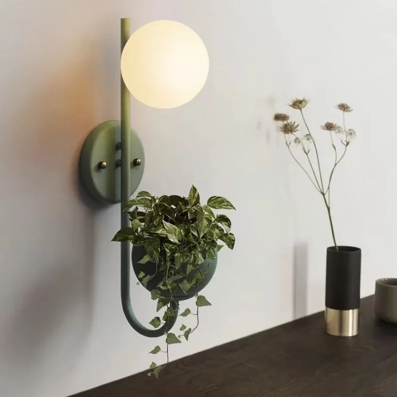 Creative green plant corridor stairs indoor study living room bedroom bedside glass ball wall lamp