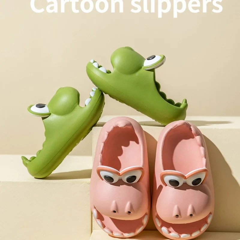 Summer Dinosaur Kid Slippers Summer Boys Girls Thick Bottom Non-slip Indoor Home Bathroom Flip Flop Cartoon Parent-child Sandals