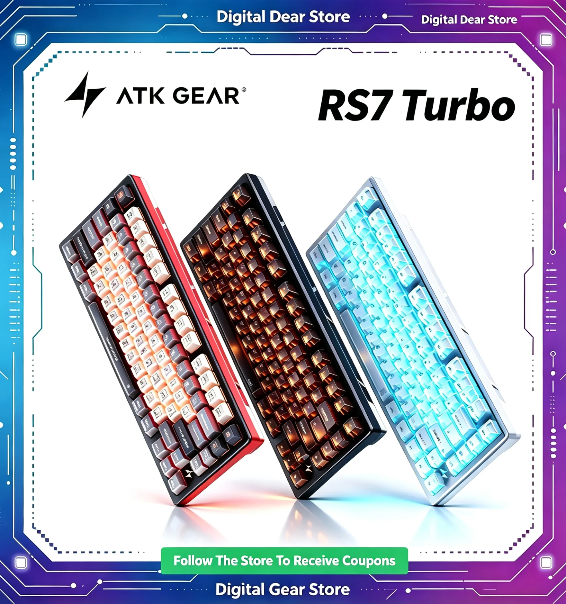 ATK RS7 Turbo Wiredless Hall Effect Gaming Mechanical Keyboard Semi Aluminum CNC 75% Layout Hot Swap RGB Ergonomic Keyboard