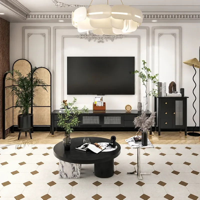 Italian Light Luxury Marble Coffee Table Round Minimalist Living Room Side Table Combination Household Stone Furniture