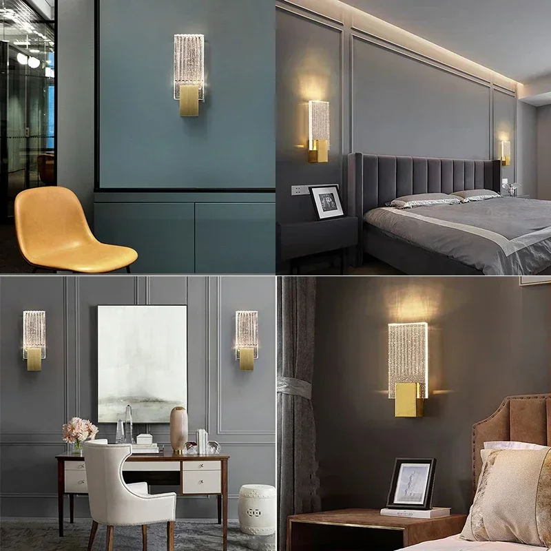 ฟองคริสตัลโคมไฟโมเดิร์นไฟ LED GOLD Indoor Wall Sconces ห้องนั่งเล่นพื้นหลังทีวีห้องนอนทางเดินตกแต่งบ้าน Luster