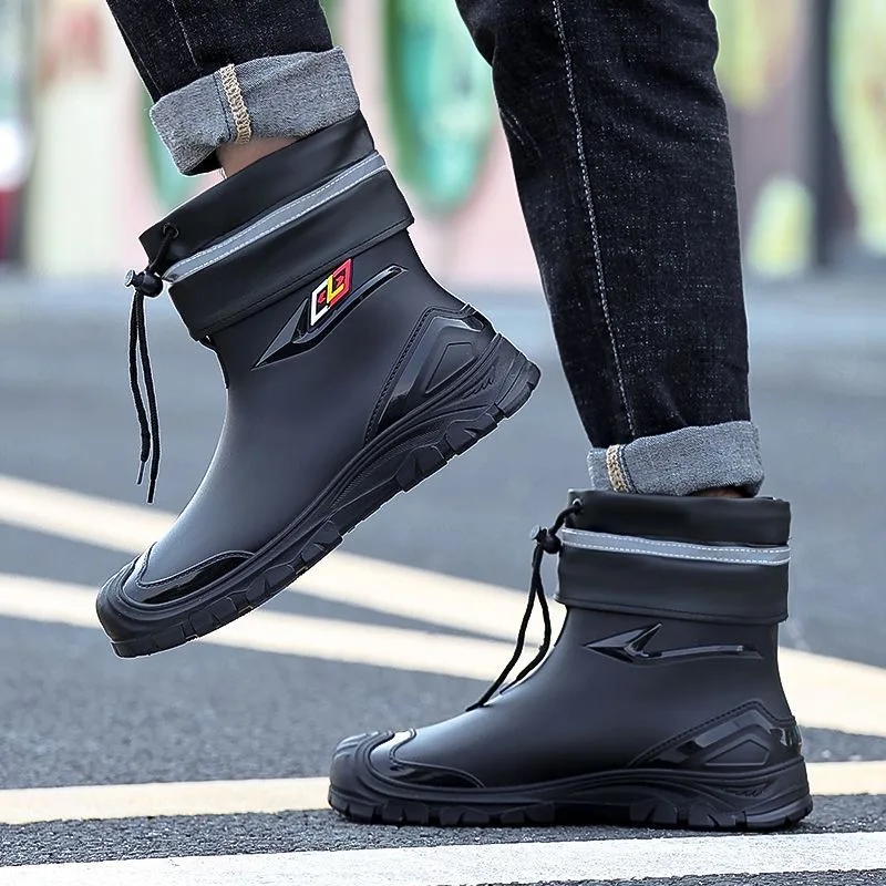 Outdoor Work British Style Anti Slip Waterproof Drawstring Drum Mouth Four Season Universal Men's Rain Boots