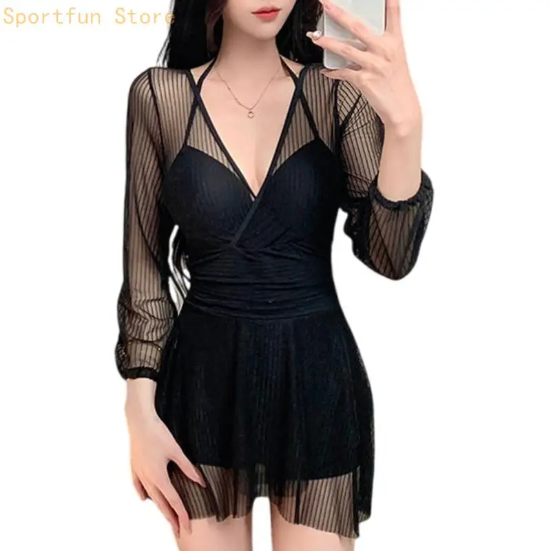 Halterneck Swimdress with Boyshorts for Women Ruched Swimsuit Padded Swimming Costume Tummy Controlled Bathing Suit X7JD