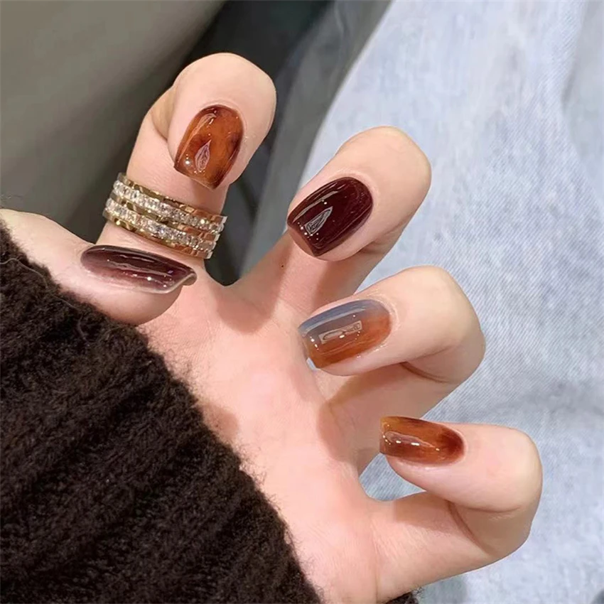 24 pçs/set borda preta design removível francês imprensa no prego feito à mão comprimento médio usando unhas falsas adesivo dicas de unhas falsas