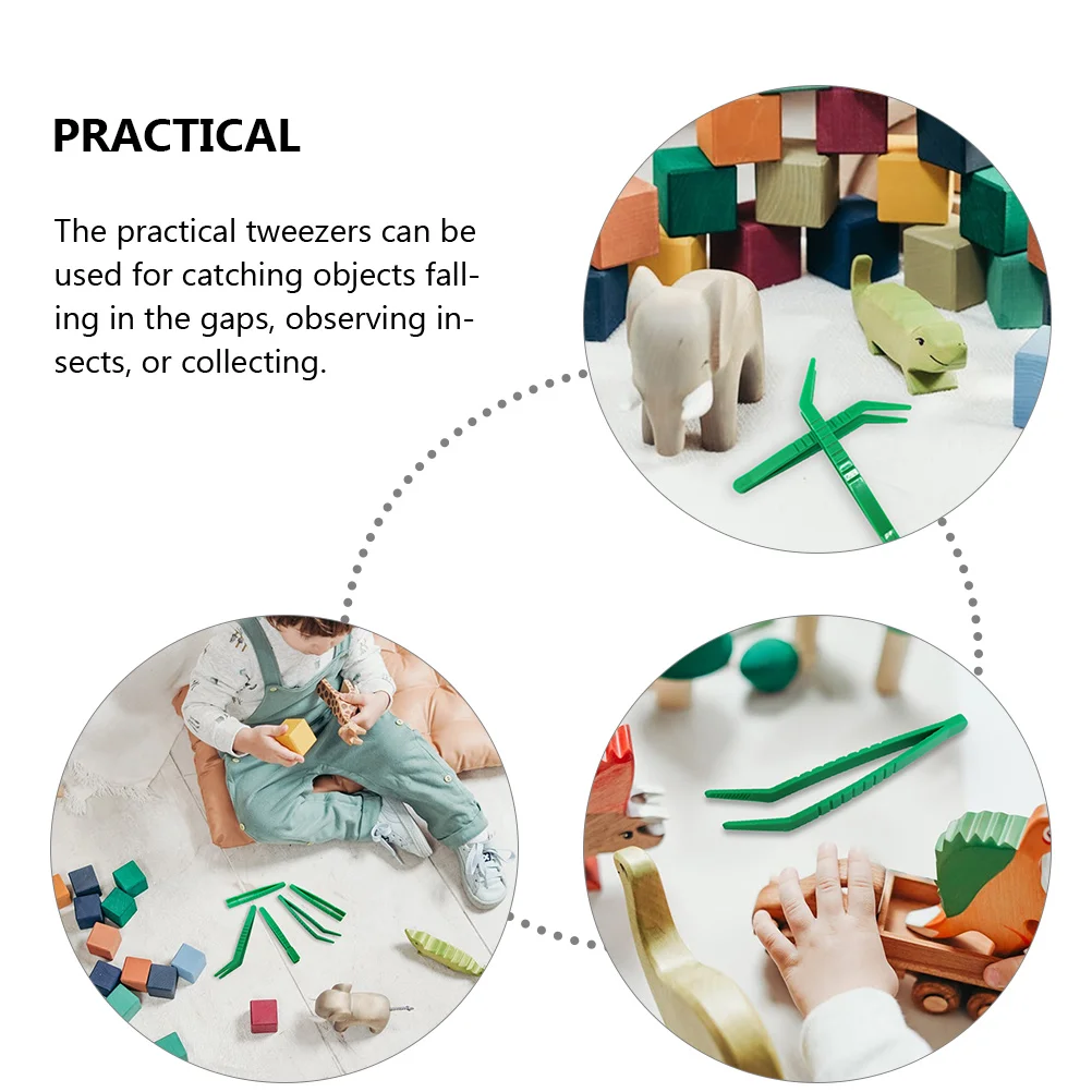 Pinça de plástico com cabeça curvada, 6 peças, ferramenta de aprendizagem para crianças, coleta de insetos para artesanato, classificação de contas, exploração ao ar livre, educacional