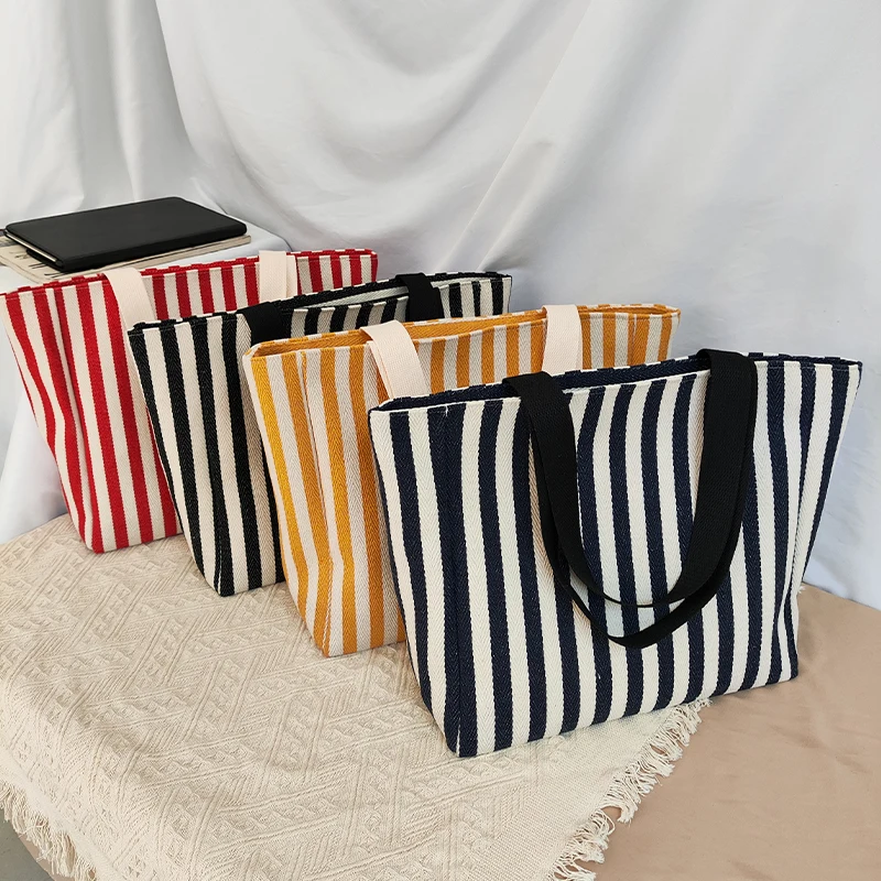 

Canvas bag New striped Tote bag Large capacity commuter shoulder bags fashion all-matching women's bag bolsos de mujer