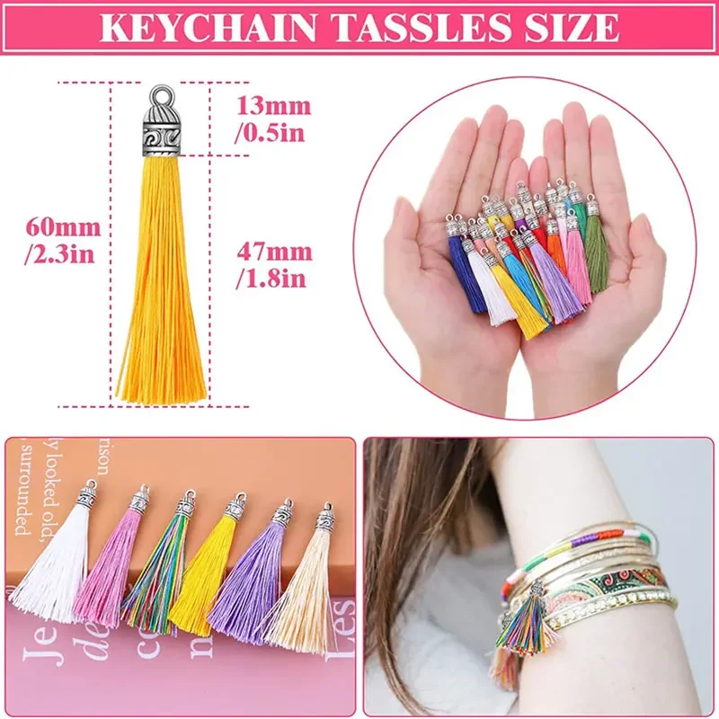 10-100PCS Tassels for Jewelry Making 6CM Keychain Tassel Charms Bulk Silky Handmade Tassels Bulk for DIY Craft Earring Necklaces