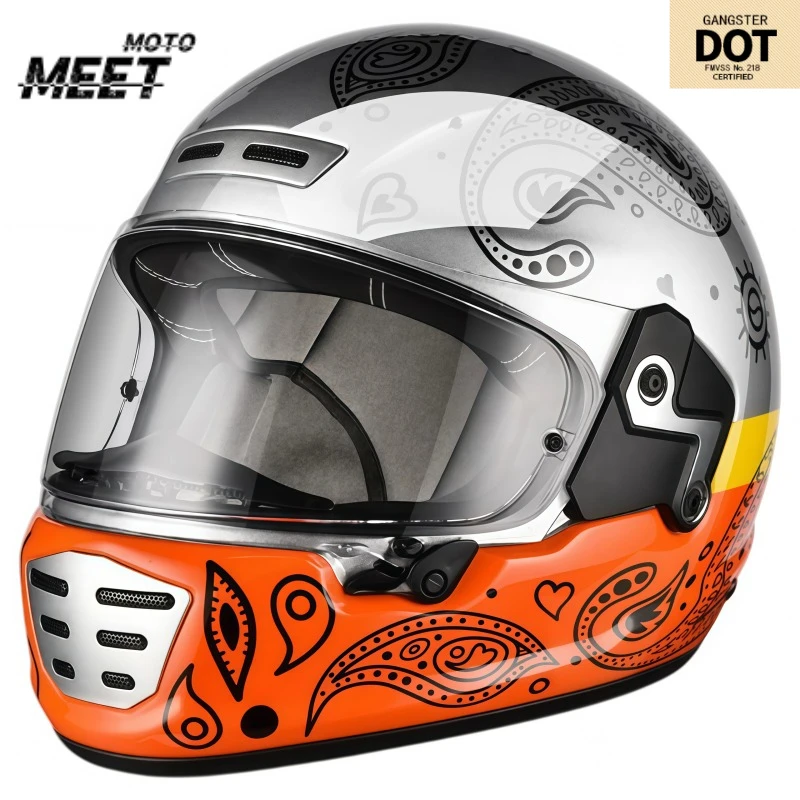 Retro Integral Motorcycle Helmet, Vintage Racing Helmet with Fog Visor and Ventilation for Street Driving